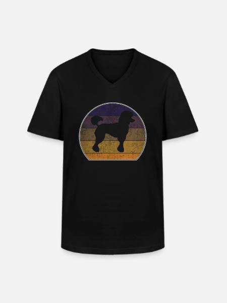Retro Poodle Sunset - Men's V-Neck T-Shirt - black