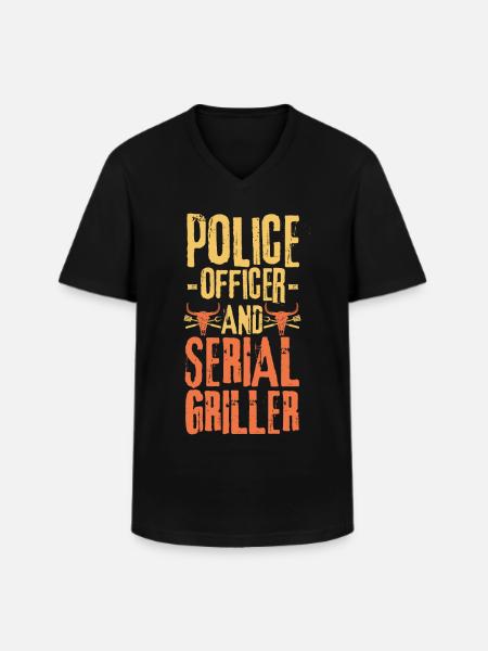 Policier et Serial Griller - T-shirt col V Homme - noir