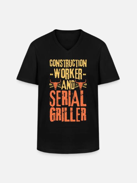 Construction-worker and Serial Griller - Men's V-Neck T-Shirt - black
