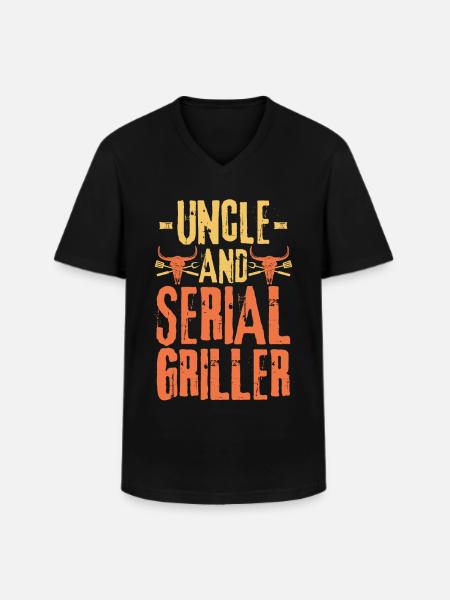 Uncle and Serial Griller - Men's V-Neck T-Shirt - black