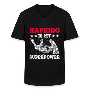 Hapkido Arts Martiaux Mixtes Coréen - T-shirt col V Homme - noir - Devant - AI Model Male 178 dark (178cm)