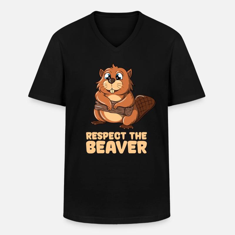 Respect The Beaver - Männer-T-Shirt mit V-Ausschnitt - Schwarz
