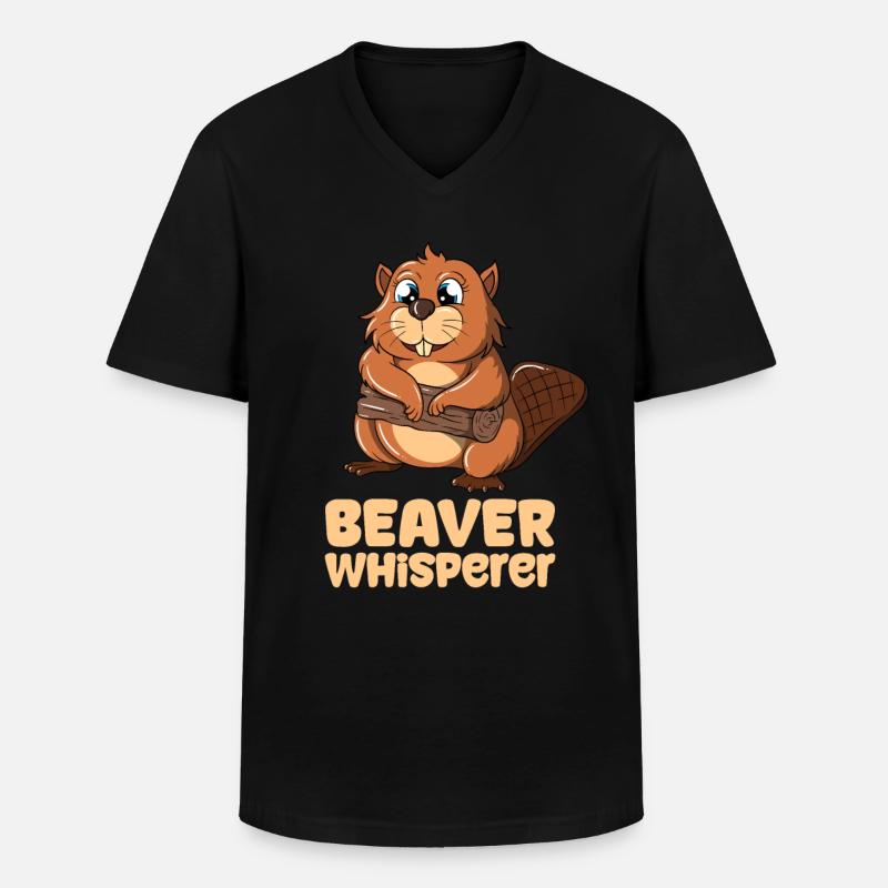 Beaver Whisperer - Männer-T-Shirt mit V-Ausschnitt - Schwarz