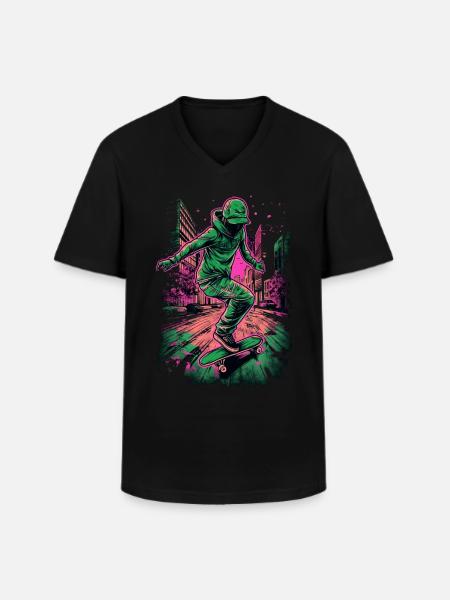 Cool Skater Skateboard - Men's V-Neck T-Shirt - black