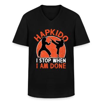 Hapkido Arts Martiaux Mixtes Coréen - T-shirt col V Homme - noir - Devant - AI Model Male 178 dark (178cm)
