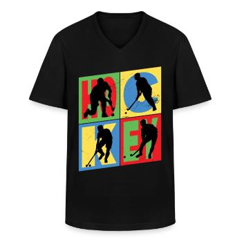 Hockey Feldhockey Spieler Sport Fan Vintage Retro - Männer-T-Shirt mit V-Ausschnitt - Schwarz - Vorne - AI Model Male 178 dark (178cm)
