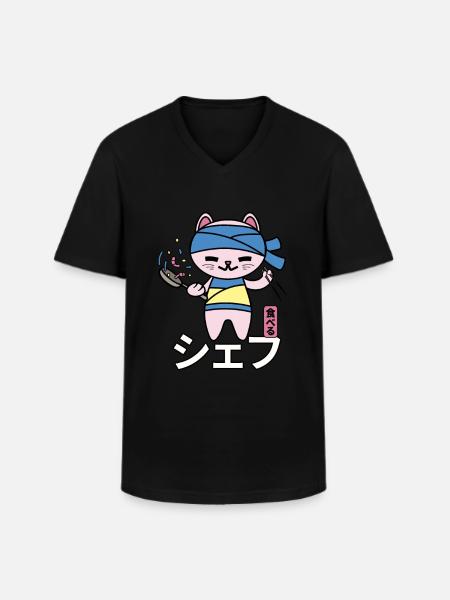 Kawaii Chef Cat Japan - Men's V-Neck T-Shirt - black