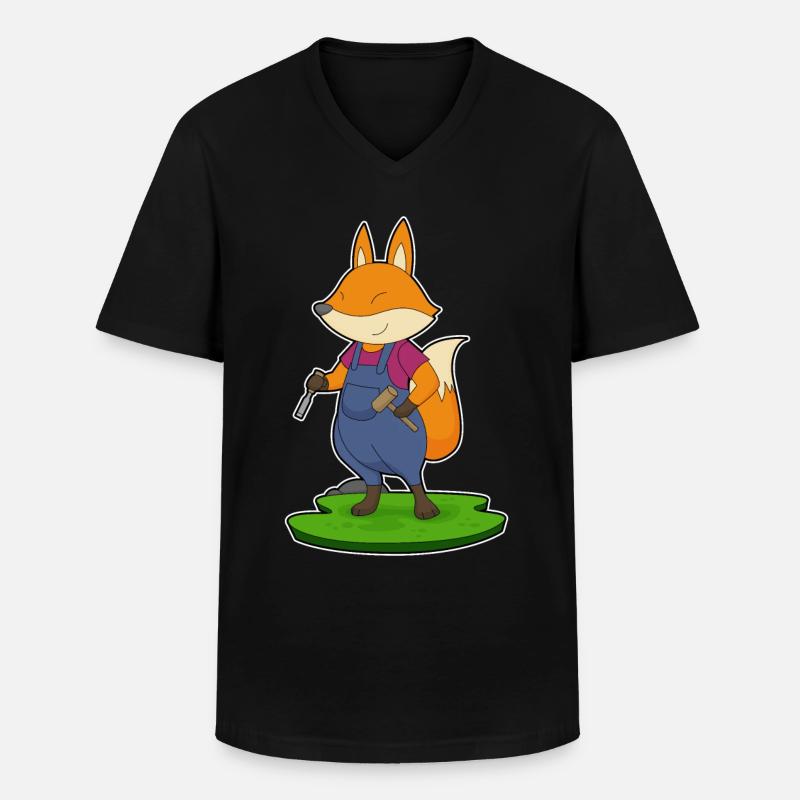 Fuchs Handwerker Hammer Meißel - Männer-T-Shirt mit V-Ausschnitt - Schwarz