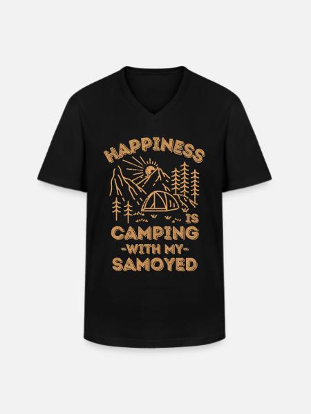 Camping with samoyed - Men's V-Neck T-Shirt - black