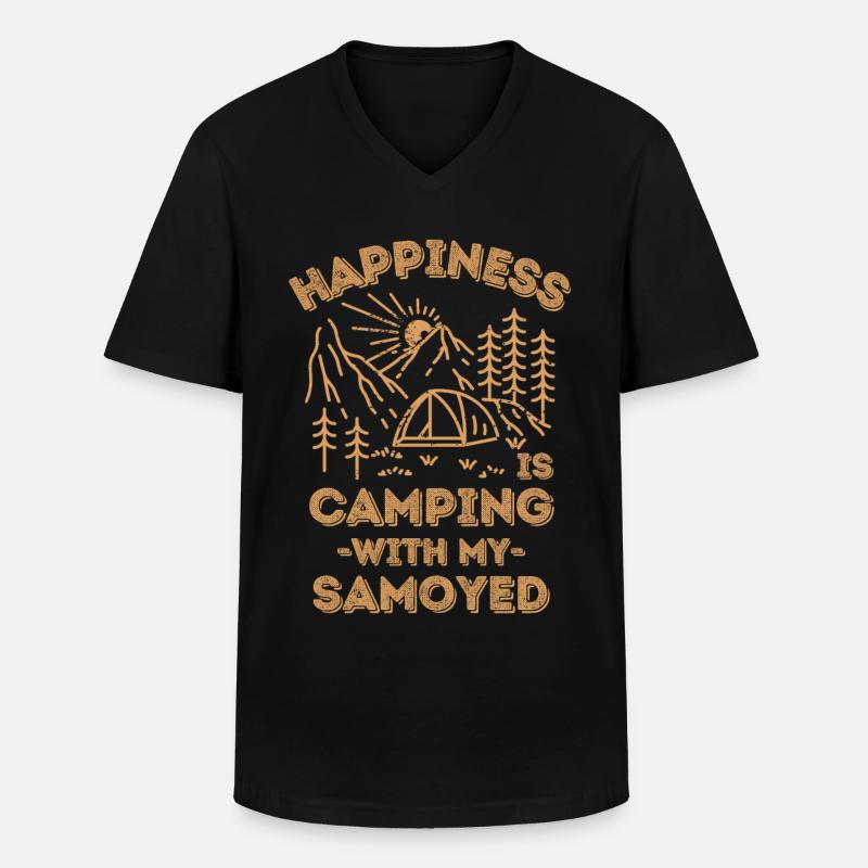 Camping mit Samojeden - Männer-T-Shirt mit V-Ausschnitt - Schwarz