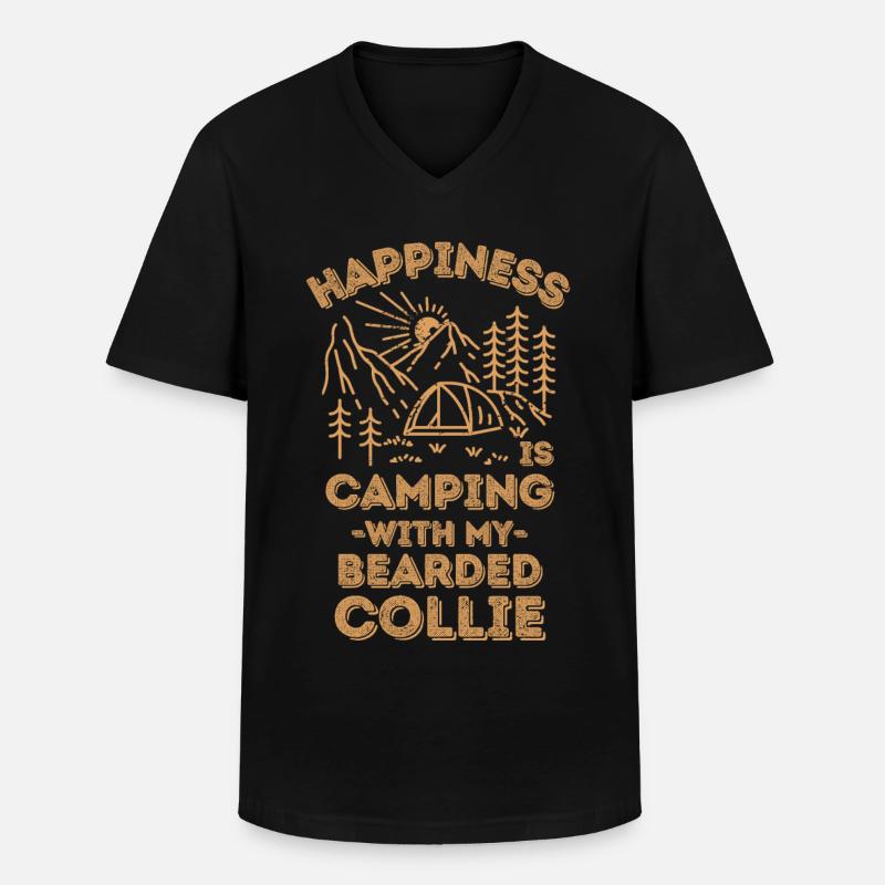 Camping mit Bearded-Collie - Männer-T-Shirt mit V-Ausschnitt - Schwarz