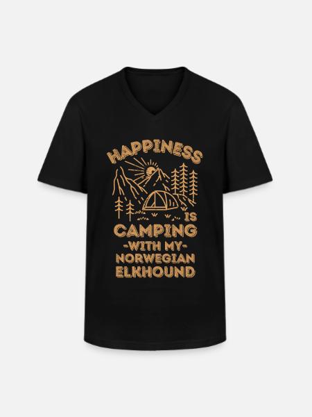 Camping with norwegian-elkhound - Men's V-Neck T-Shirt - black