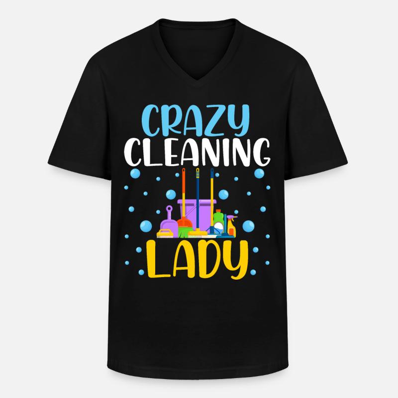 Crazy Cleaning Lady - Männer-T-Shirt mit V-Ausschnitt - Schwarz