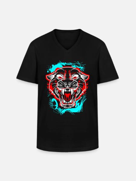 L.Gor Tiger - Männer-T-Shirt mit V-Ausschnitt - Schwarz
