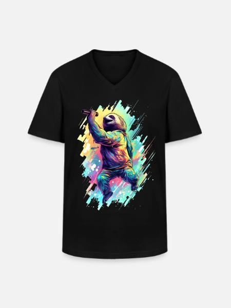 Singendes Faultier - Männer-T-Shirt mit V-Ausschnitt - Schwarz