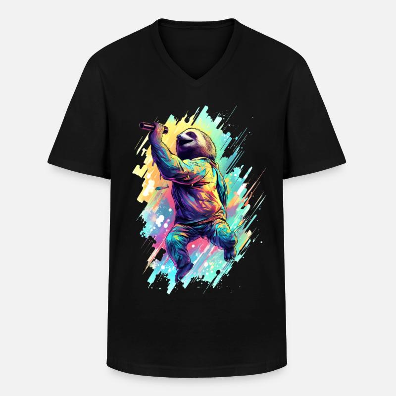 Singendes Faultier - Männer-T-Shirt mit V-Ausschnitt - Schwarz