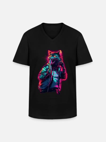 Singende Katze - Männer-T-Shirt mit V-Ausschnitt - Schwarz