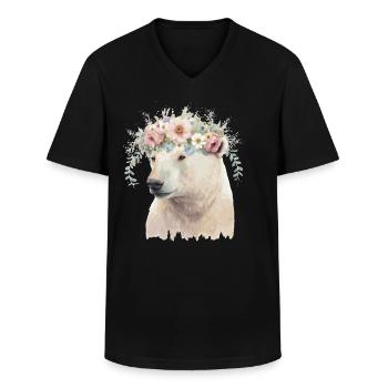 Aquarelle Ours Polaire Fleur Couronne Boho Esthétique - T-shirt col V Homme - noir - Devant - AI Model Male 178 dark (178cm)