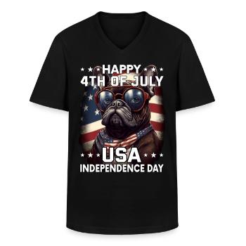 Bulldogge 4 July Independence Day USA Flagge - Männer-T-Shirt mit V-Ausschnitt - Schwarz - Vorne - AI Model Male 178 dark (178cm)