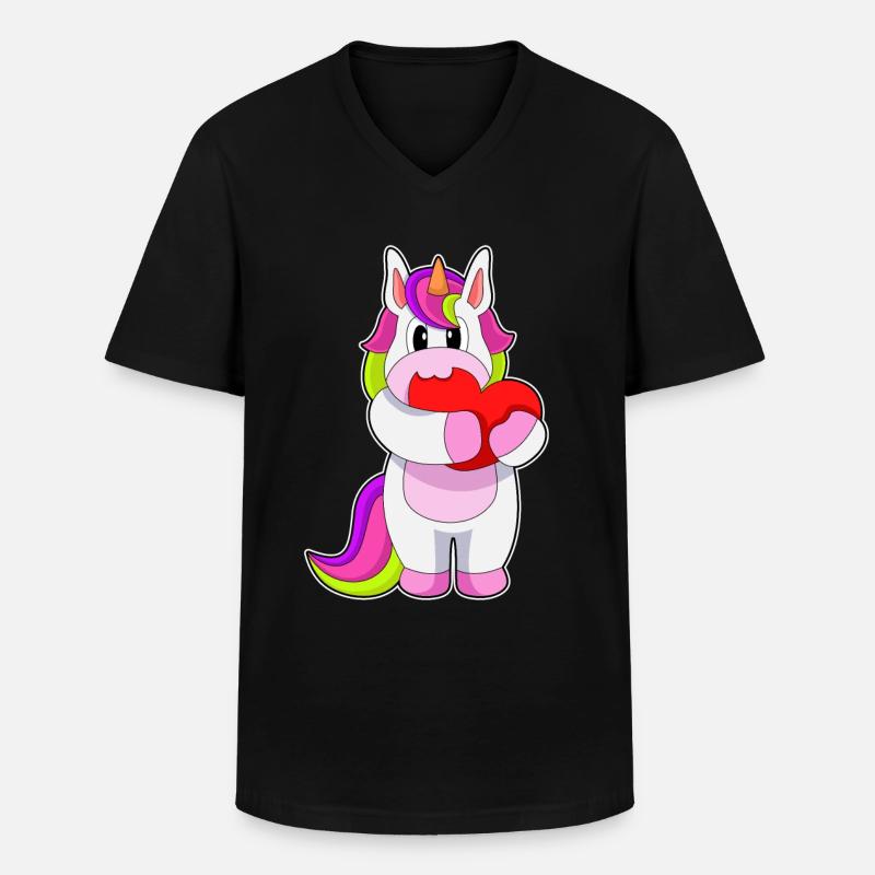 Einhorn Herz - Männer-T-Shirt mit V-Ausschnitt - Schwarz