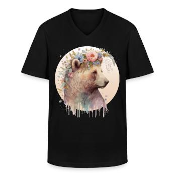 Ours brun Aquarelle Grizzly Bear Fleur Couronne Wi - T-shirt col V Homme - noir - Devant - AI Model Male 178 dark (178cm)
