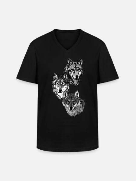 Drei Wolfsköpfe in grau - Männer-T-Shirt mit V-Ausschnitt - Schwarz
