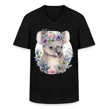 Aquarelle Koala Ours Fleur Couronne Florale - T-shirt col V Homme - noir - Devant - AI Model Male 178 dark (178cm)