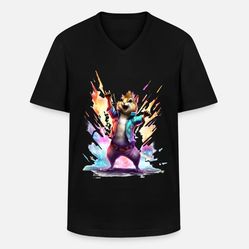 Party Eichhörnchen - Männer-T-Shirt mit V-Ausschnitt - Schwarz