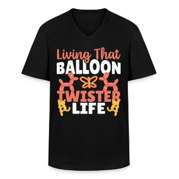 La vie d’un artiste de ballons Balloon Twisters - T-shirt col V Homme - noir - Devant - AI Model Male 178 dark (178cm)