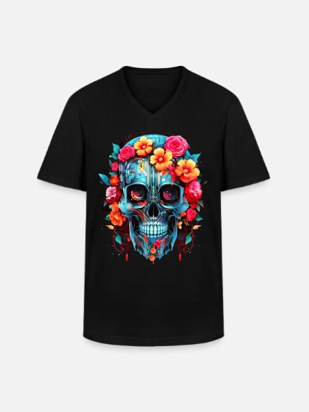 Cyborg Skull Robot Android Sugar Skull - Men's V-Neck T-Shirt - black