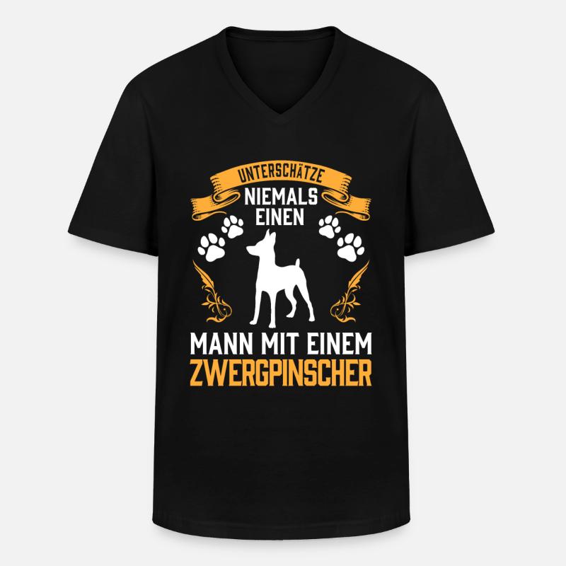 Mann mit Zwergpinscher Pinscher - Männer-T-Shirt mit V-Ausschnitt - Schwarz