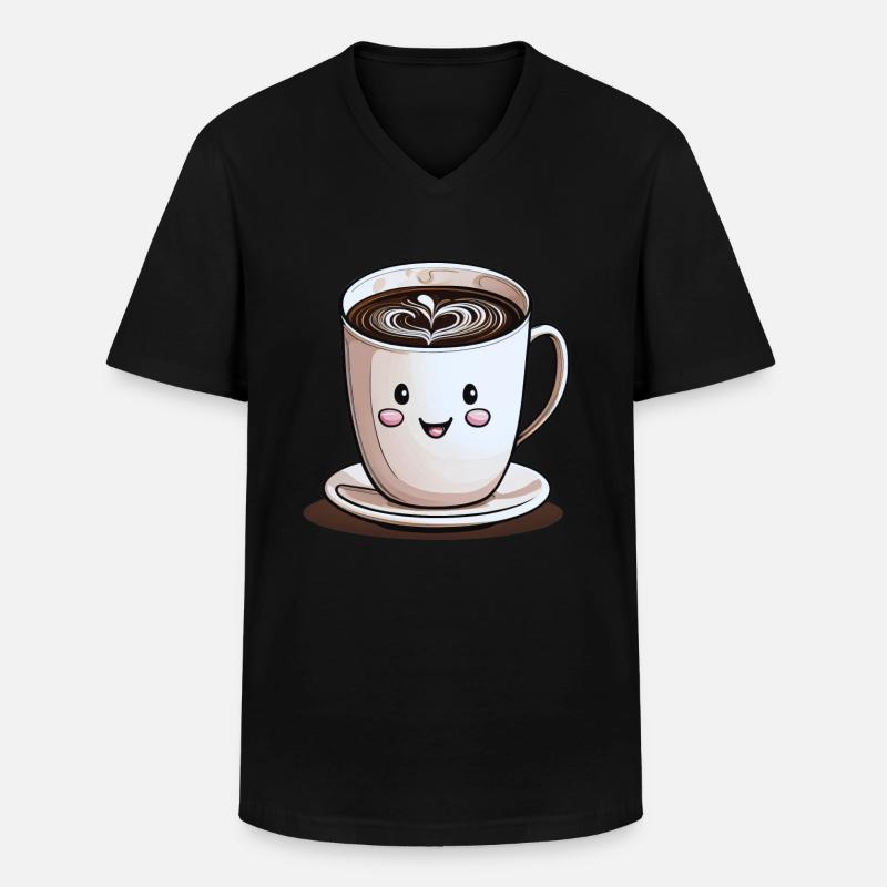 Lächelnde Tasse Kaffee - Männer-T-Shirt mit V-Ausschnitt - Schwarz