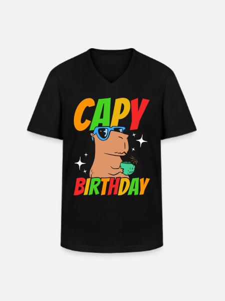 Capy Birthday - Men's V-Neck T-Shirt - black