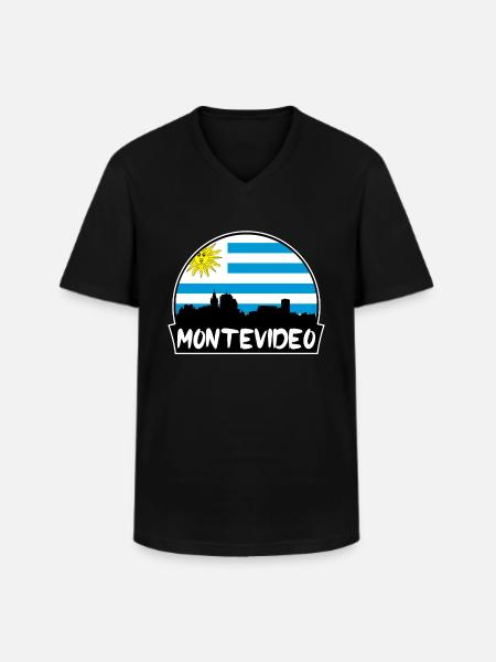 Montevideo Uruguay Flag Skyline Silhuet Rejse - Klassisk herre T-shirt med V-udskæring - sort