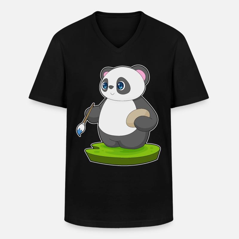 Panda Malen Pinsel - Männer-T-Shirt mit V-Ausschnitt - Schwarz