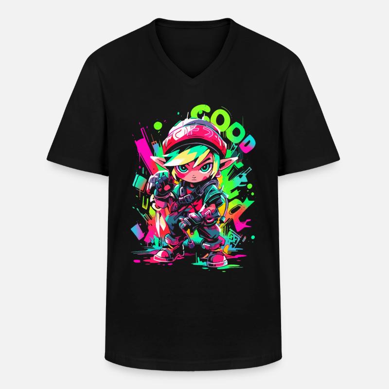 Cooles Gaming-Design Legendärer Waldjunge Graffiti - Männer-T-Shirt mit V-Ausschnitt - Schwarz