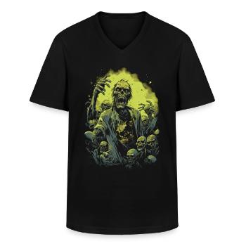 Undead Halloween: Zombie fights with undead horde - Men's V-Neck T-Shirt - black - Front - AI Model Male 178 dark (178cm)