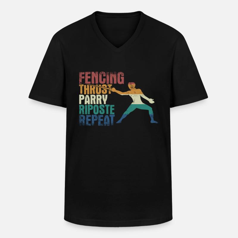 Fencing Thrust Parry Riposte Repeat - Men's V-Neck T-Shirt - black