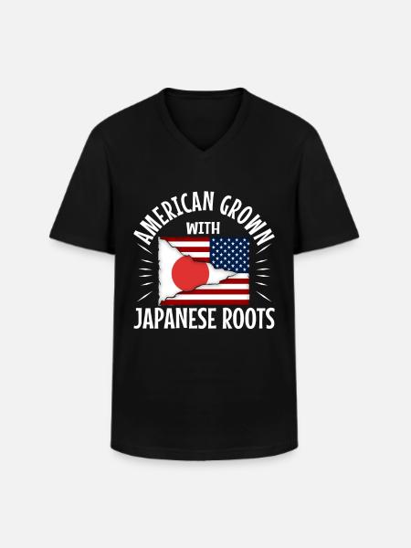 American grown with japanese roots - Men's V-Neck T-Shirt - black