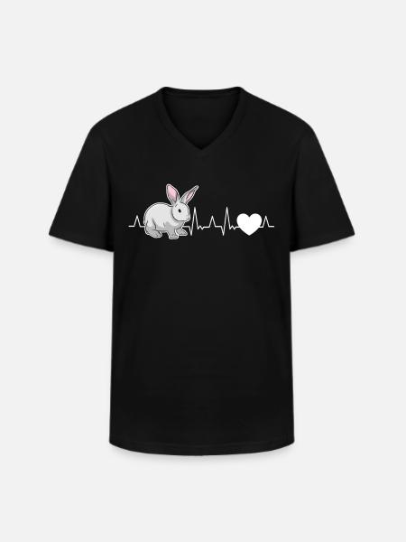 Rabbit Heartbeat Rabbit - Men's V-Neck T-Shirt - black
