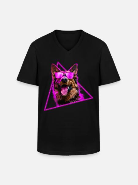 German Shepherd With Sunglasses - Men's V-Neck T-Shirt - black