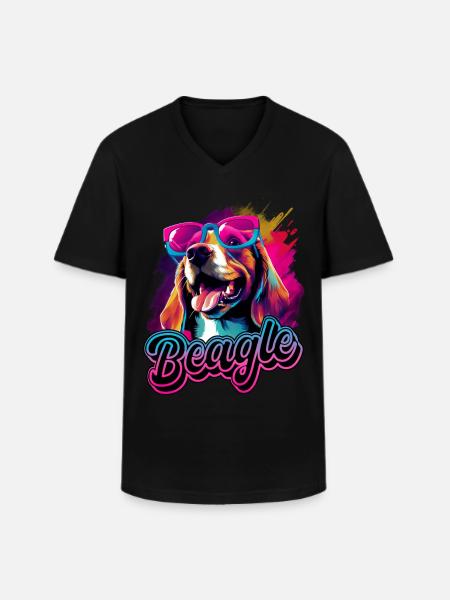 Beagle Dog With Sunglasses - Men's V-Neck T-Shirt - black