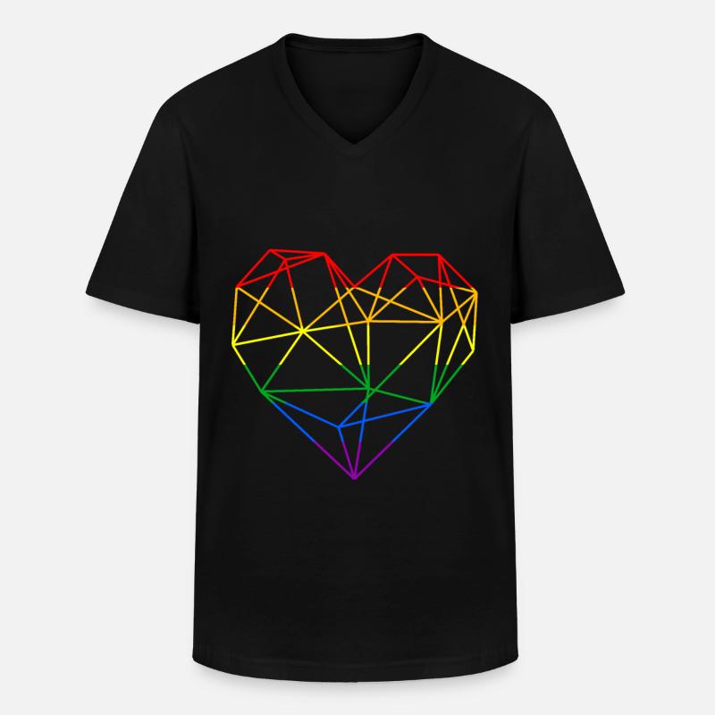 Polygon Herz Regenbogen Liebe LGBT - Männer-T-Shirt mit V-Ausschnitt - Schwarz