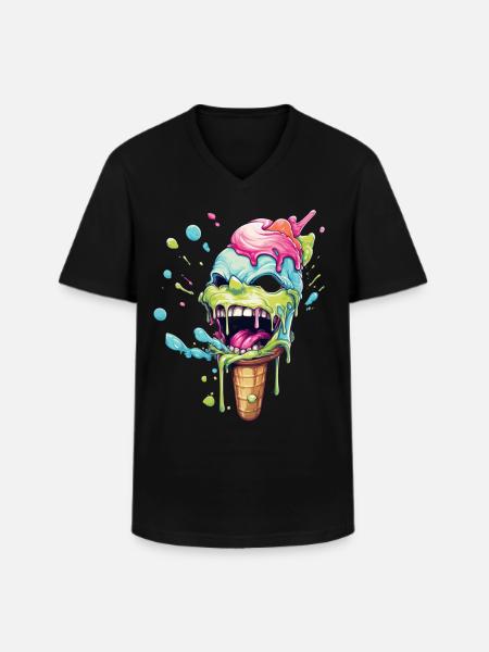 Psycho Eiscreme lacht knallbunt - Männer-T-Shirt mit V-Ausschnitt - Schwarz