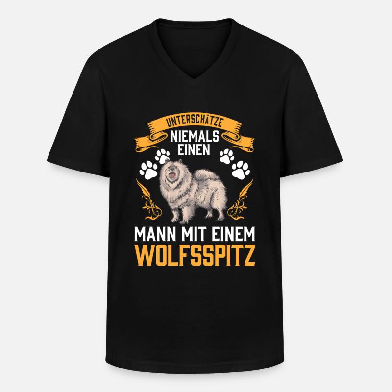 Mann mit Wolfsspitz Deutscher Keeshond - Männer-T-Shirt mit V-Ausschnitt - Schwarz