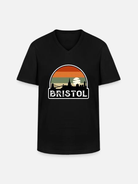 Bristol England Flag Skyline Travel Souvenir - Men's V-Neck T-Shirt - black