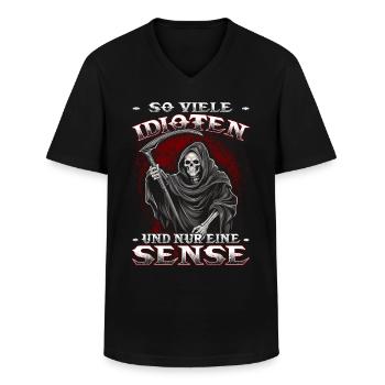 So viele Idioten und nur eine Sense - Sensenmann - Männer-T-Shirt mit V-Ausschnitt - Schwarz - Vorne - AI Model Male 178 dark (178cm)