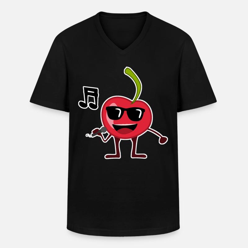 Kirsche singt Musik Kirschen - Männer-T-Shirt mit V-Ausschnitt - Schwarz