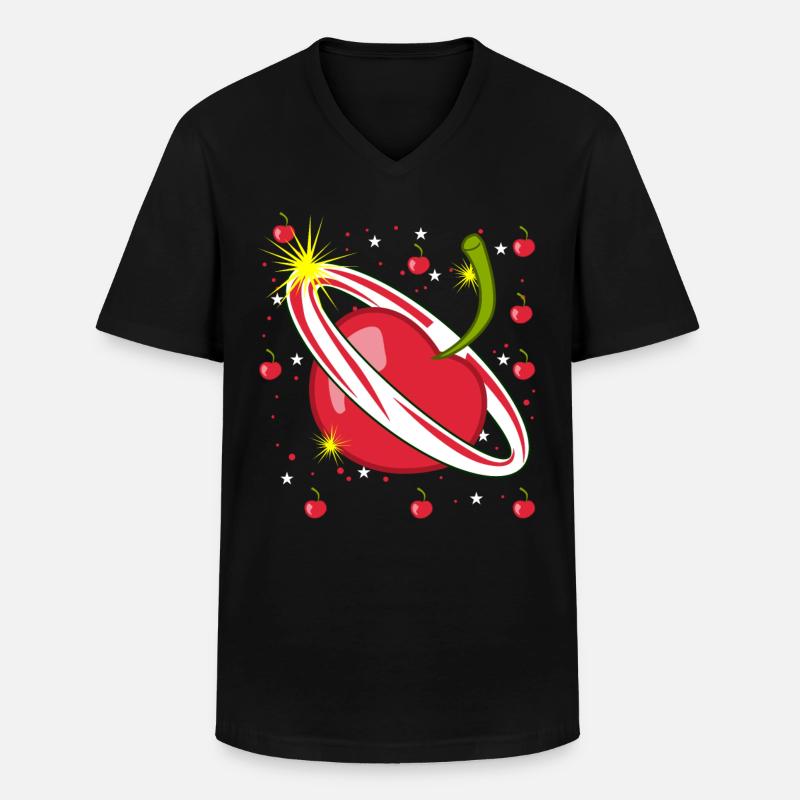 Cerise dans l’espace Cerises - T-shirt col V Homme - noir