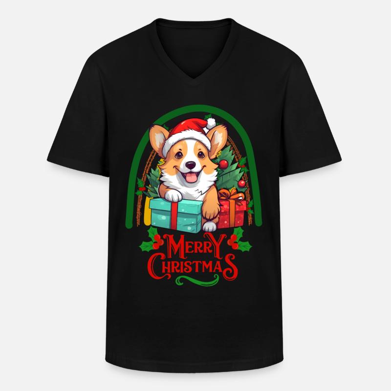 Corgi Weihnachten - Männer-T-Shirt mit V-Ausschnitt - Schwarz